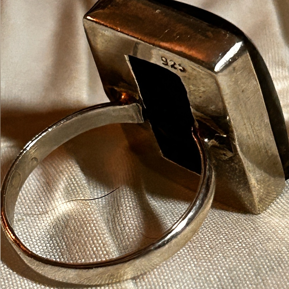 Rectangular Silver Ring With Large Chunky Labordo… - image 3